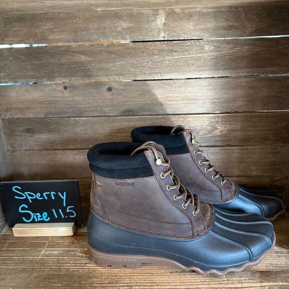 New NWOB Mens Sperry Brewster Waterproof Brown Leather Duck Boots Size 11.5 M‎ - Picture 1 of 6